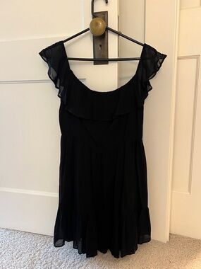 Reformation Black Mini Dress with Ruffled Cap Sleeves